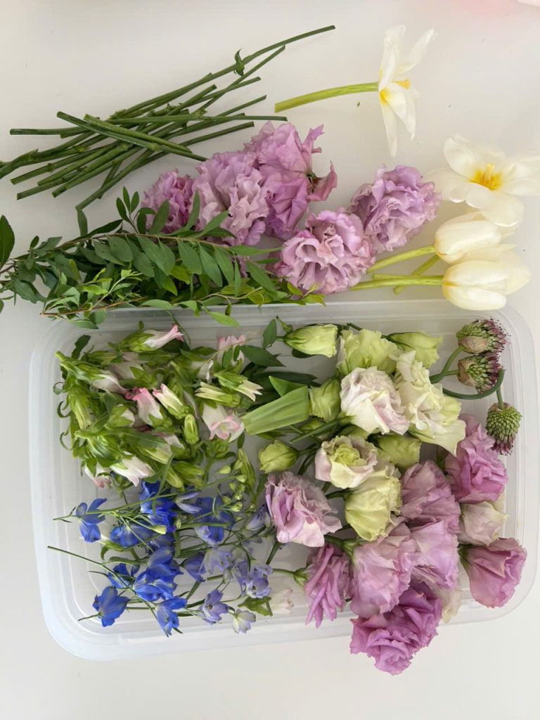 Wedding flowers prepared for drying and design during flower preservation