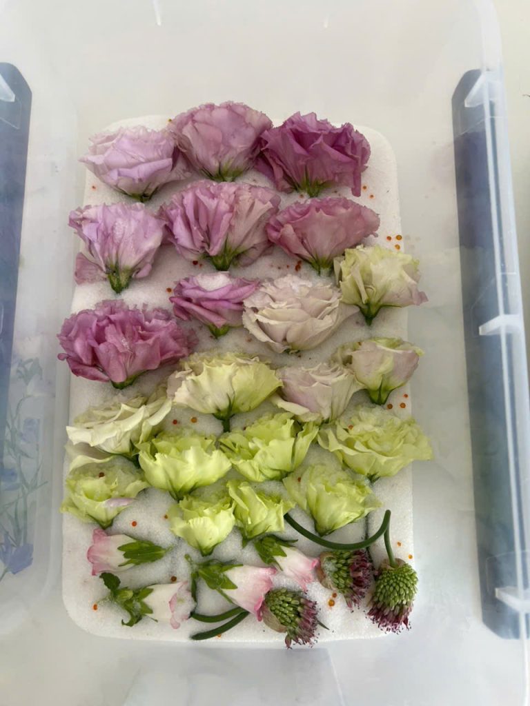 Wedding flowers during the drying stage for preservation